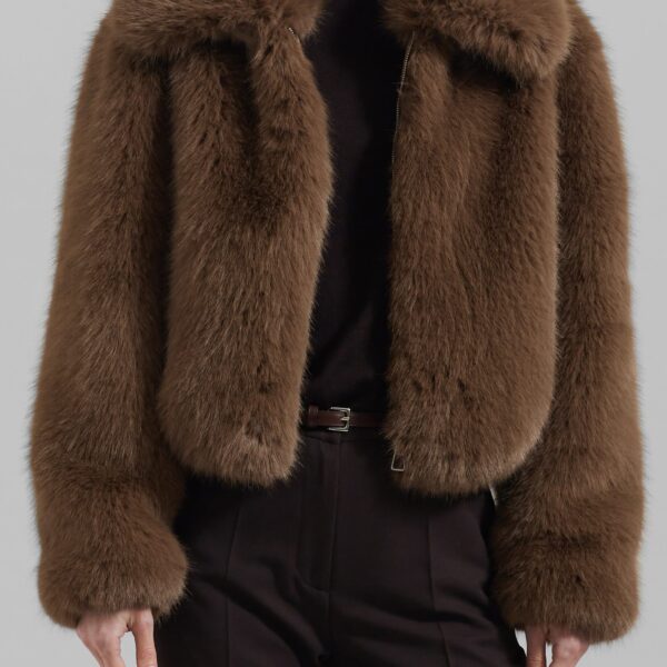 The Frankie Shop Hope Faux Fur Jacket - Camel - Oversized Minimalist Jackets in Beige - Shop at Coveti