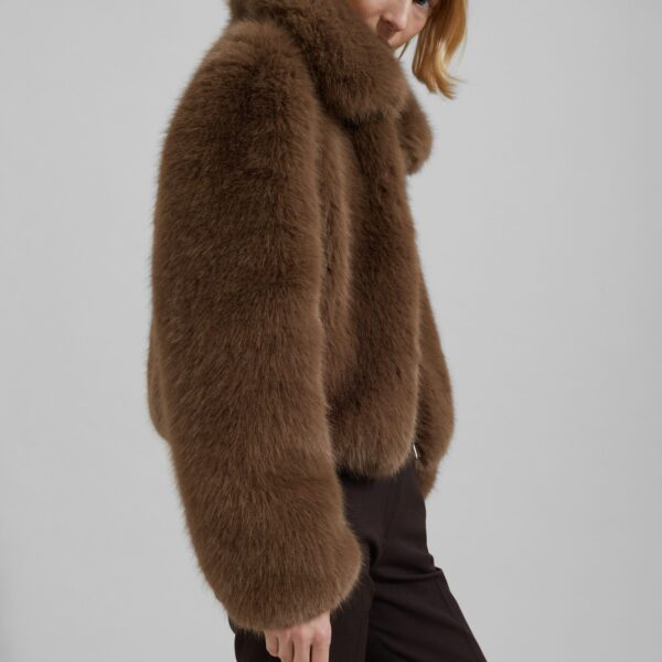 The Frankie Shop Hope Faux Fur Jacket - Camel - Oversized Minimalist Jackets in Beige - Shop at Coveti