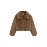 The Frankie Shop Hope Faux Fur Jacket - Camel - Oversized Minimalist Jackets in Beige - Shop at Coveti