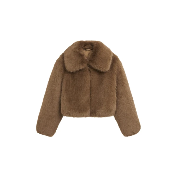 The Frankie Shop Hope Faux Fur Jacket - Camel - Oversized Minimalist Jackets in Beige - Shop at Coveti