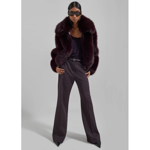 The Frankie Shop Hope Faux Fur Jacket – Dark Plum, view 2