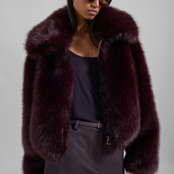 The Frankie Shop Hope Faux Fur Jacket - Dark Plum - Oversized Minimalist Jackets in Purple - Shop at Coveti
