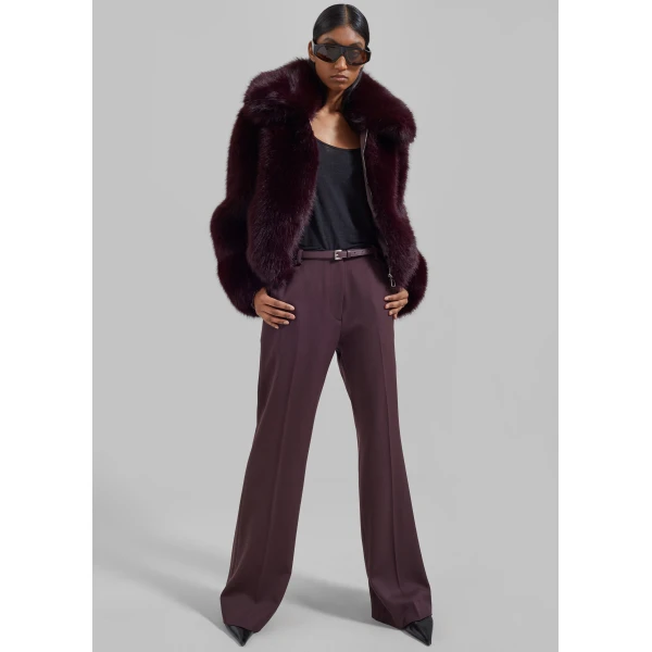 The Frankie Shop Hope Faux Fur Jacket – Dark Plum, view 5