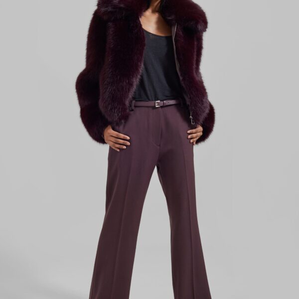 The Frankie Shop Hope Faux Fur Jacket - Dark Plum - Oversized Minimalist Jackets in Purple - Shop at Coveti
