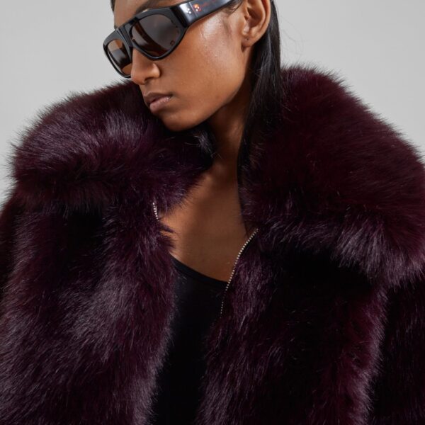 The Frankie Shop Hope Faux Fur Jacket - Dark Plum - Oversized Minimalist Jackets in Purple - Shop at Coveti