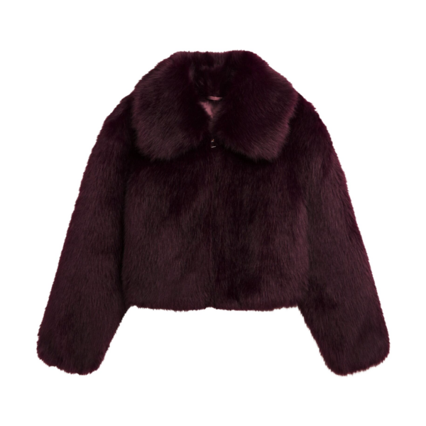 The Frankie Shop Hope Faux Fur Jacket - Dark Plum - Oversized Minimalist Jackets in Purple - Shop at Coveti
