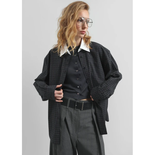 The Frankie Shop Hylan Checked Shirt – Dark Grey, view 2