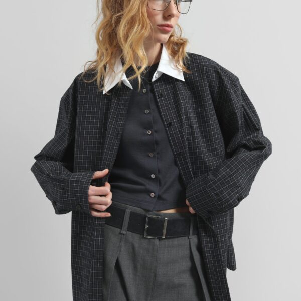 The Frankie Shop Hylan Checked Shirt - Dark Grey - Oversized Minimalist Tops in Grey - Shop at Coveti