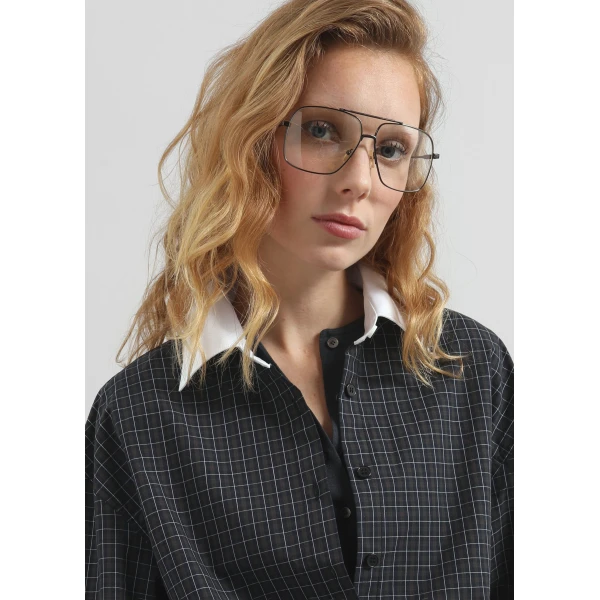 The Frankie Shop Hylan Checked Shirt – Dark Grey, view 3