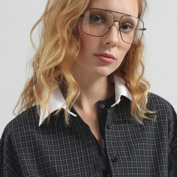 The Frankie Shop Hylan Checked Shirt - Dark Grey - Oversized Minimalist Tops in Grey - Shop at Coveti