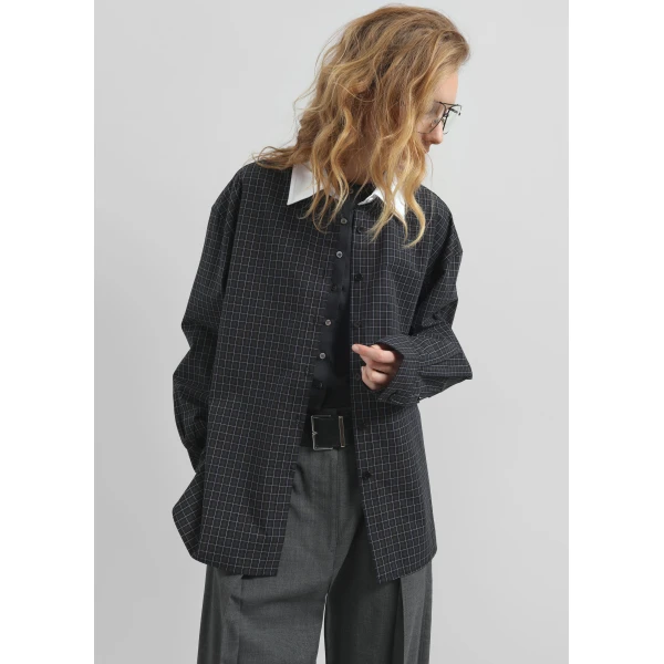 The Frankie Shop Hylan Checked Shirt – Dark Grey, view 4