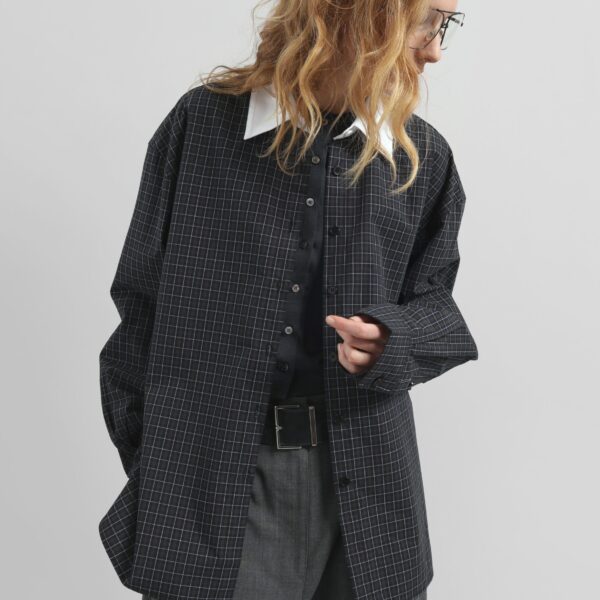The Frankie Shop Hylan Checked Shirt - Dark Grey - Oversized Minimalist Tops in Grey - Shop at Coveti