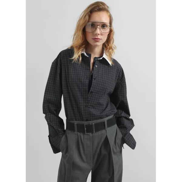 The Frankie Shop Hylan Checked Shirt – Dark Grey, view 5