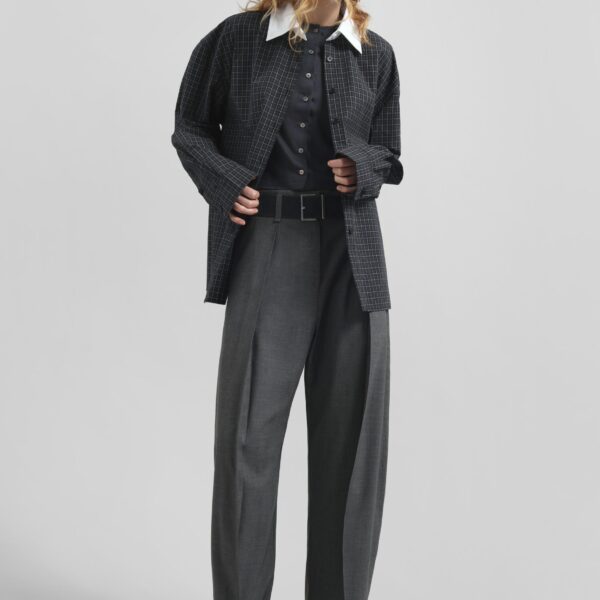 The Frankie Shop Hylan Checked Shirt - Dark Grey - Oversized Minimalist Tops in Grey - Shop at Coveti
