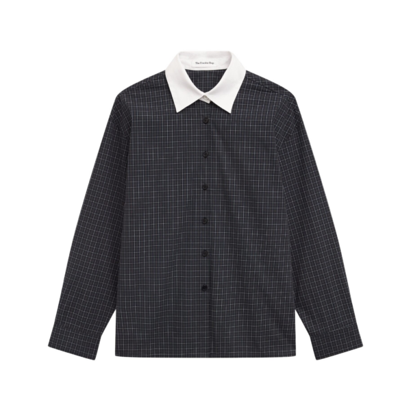 The Frankie Shop Hylan Checked Shirt - Dark Grey - Oversized Minimalist Tops in Grey - Shop at Coveti