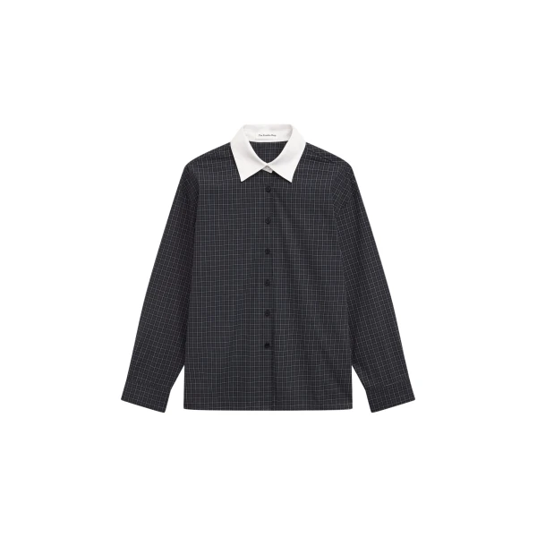 The Frankie Shop Hylan Checked Shirt - Dark Grey - Oversized Minimalist Tops in Grey - Shop at Coveti