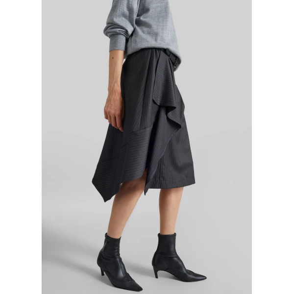 The Frankie Shop Iena Asymmetric Skirt – Charcoal Pinstripe, view 2