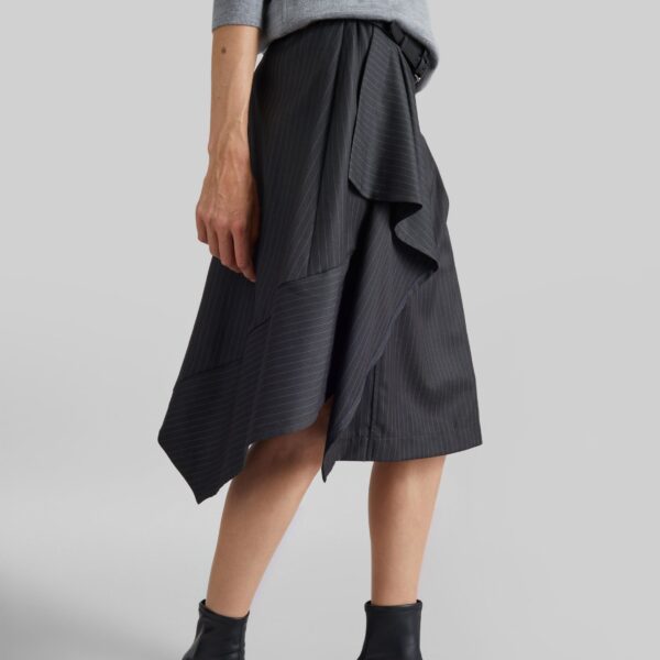 The Frankie Shop Iena Asymmetric Skirt - Charcoal Pinstripe - Oversized Minimalist Skirts in Multicolour - Shop at Coveti