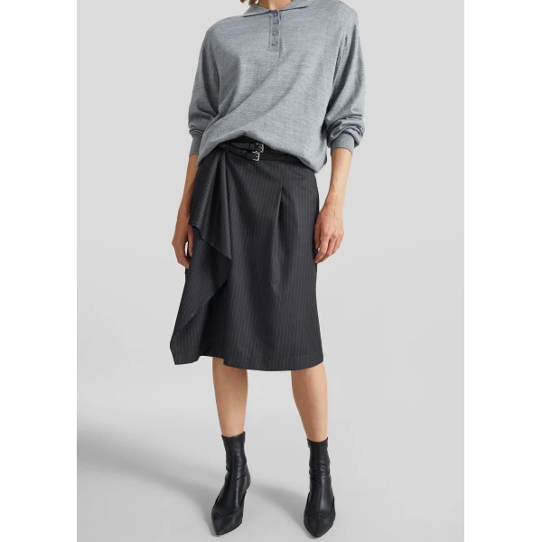 The Frankie Shop Iena Asymmetric Skirt – Charcoal Pinstripe, view 3