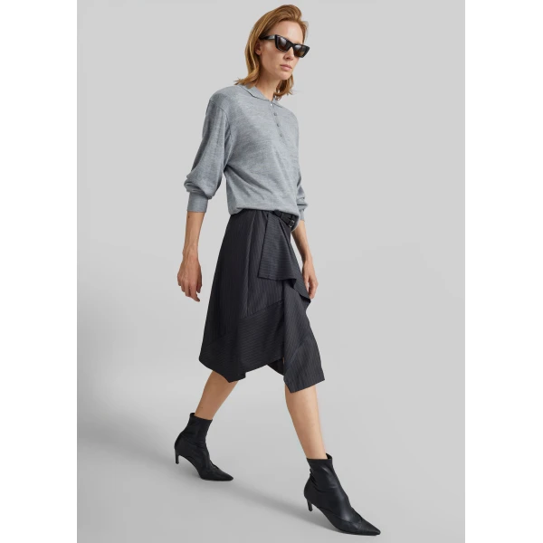 The Frankie Shop Iena Asymmetric Skirt – Charcoal Pinstripe, view 4