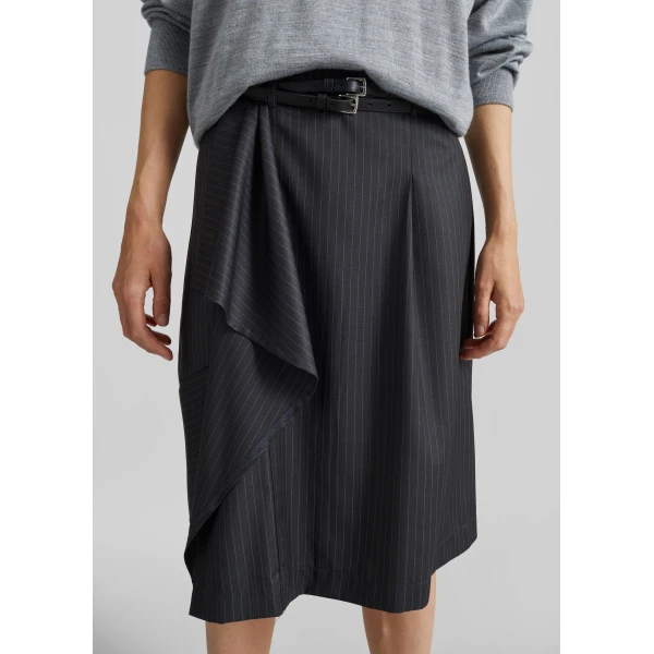 The Frankie Shop Iena Asymmetric Skirt – Charcoal Pinstripe, view 5