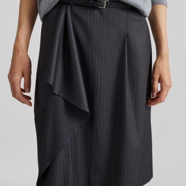 The Frankie Shop Iena Asymmetric Skirt - Charcoal Pinstripe - Oversized Minimalist Skirts in Multicolour - Shop at Coveti