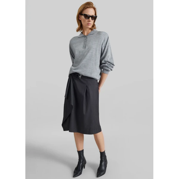The Frankie Shop Iena Asymmetric Skirt – Charcoal Pinstripe, view 6