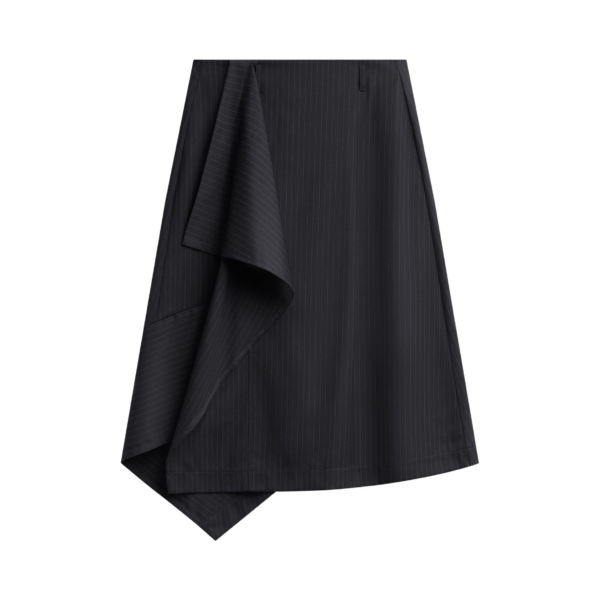 The Frankie Shop Iena Asymmetric Skirt - Charcoal Pinstripe - Oversized Minimalist Skirts in Multicolour - Shop at Coveti