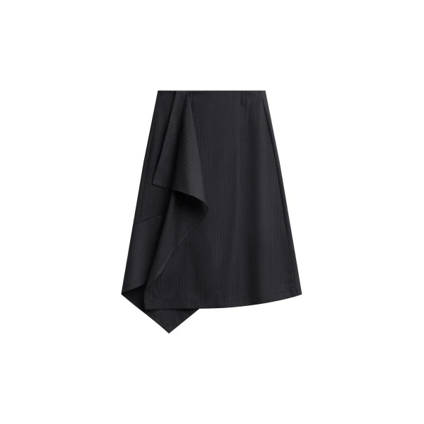 The Frankie Shop Iena Asymmetric Skirt - Charcoal Pinstripe - Oversized Minimalist Skirts in Multicolour - Shop at Coveti