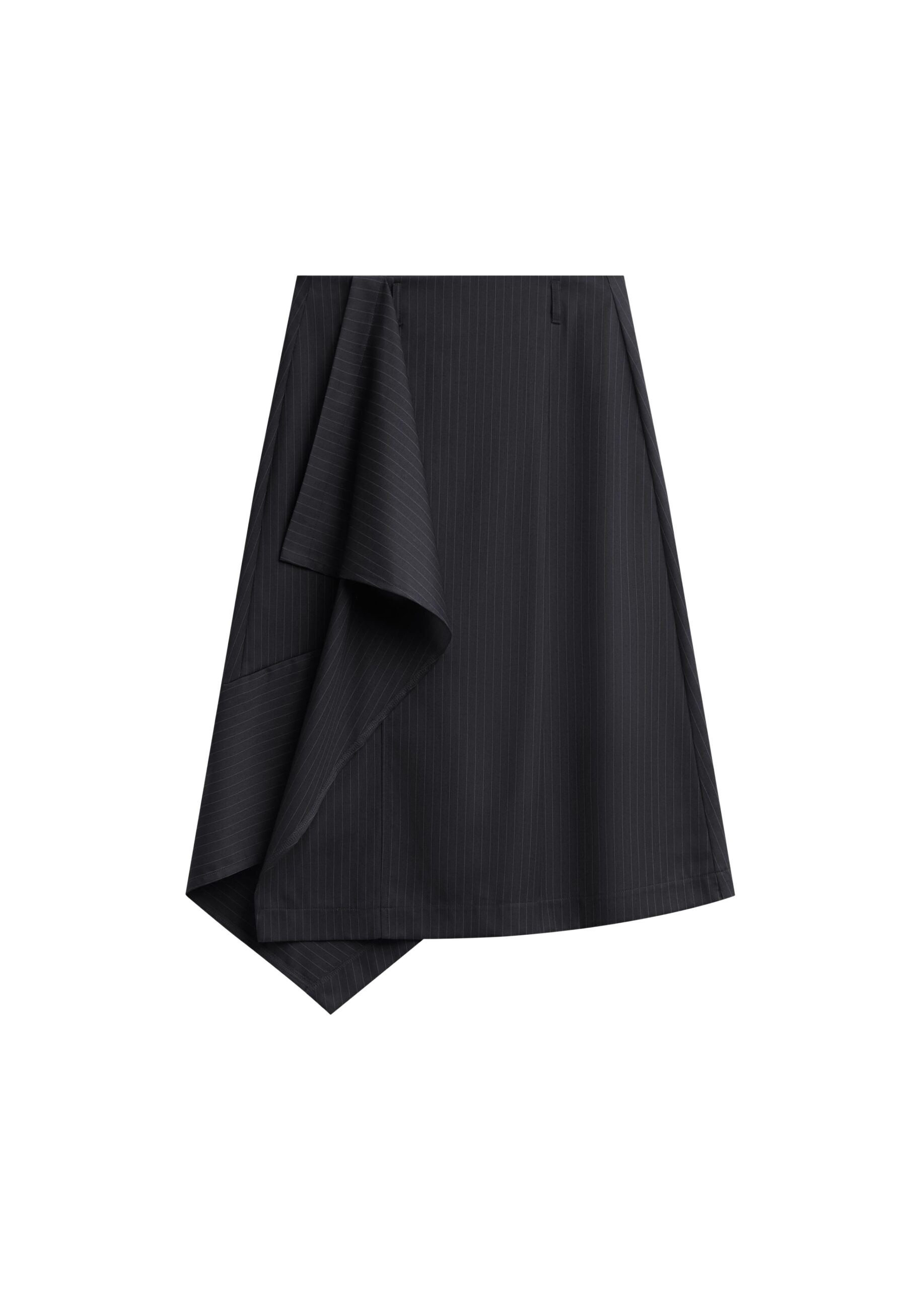 The Frankie Shop Iena Asymmetric Skirt – Charcoal Pinstripe