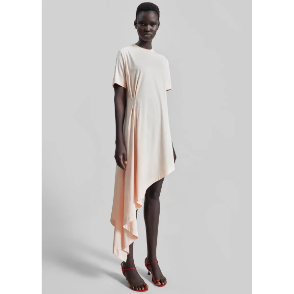 The Frankie Shop Igari Asymmetric T-Shirt Dress – Cream Rose, view 4
