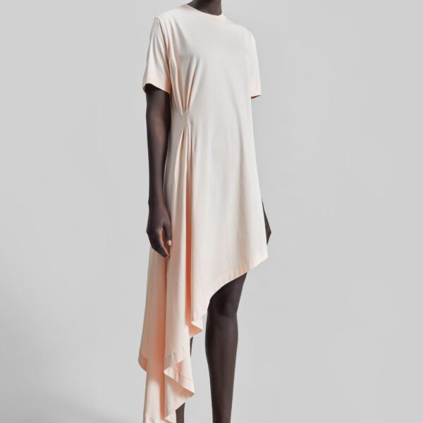 The Frankie Shop Igari Asymmetric T-Shirt Dress - Cream Rose - Oversized Minimalist Dresses in Ivory - Shop at Coveti