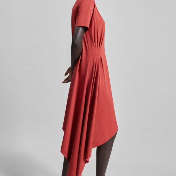 The Frankie Shop Igari Asymmetric T-Shirt Dress - Red - Oversized Minimalist Dresses in Red - Shop at Coveti