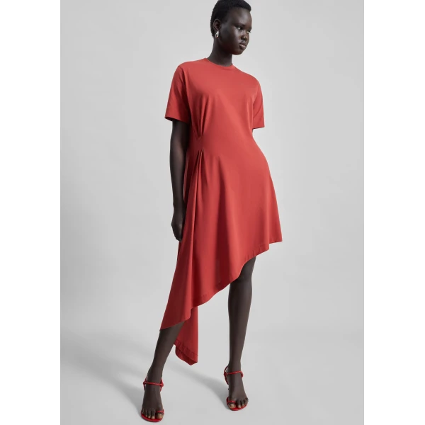 The Frankie Shop Igari Asymmetric T-Shirt Dress – Red, view 3