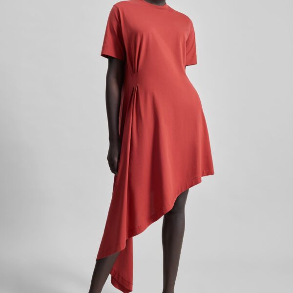 The Frankie Shop Igari Asymmetric T-Shirt Dress - Red - Oversized Minimalist Dresses in Red - Shop at Coveti