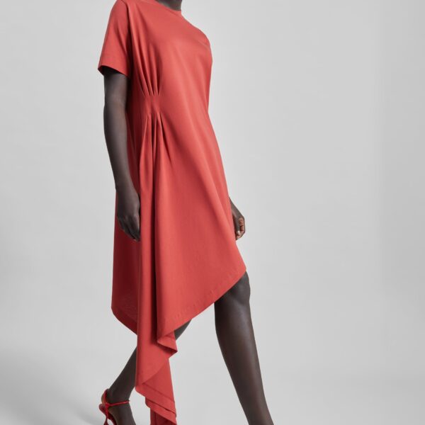 The Frankie Shop Igari Asymmetric T-Shirt Dress - Red - Oversized Minimalist Dresses in Red - Shop at Coveti