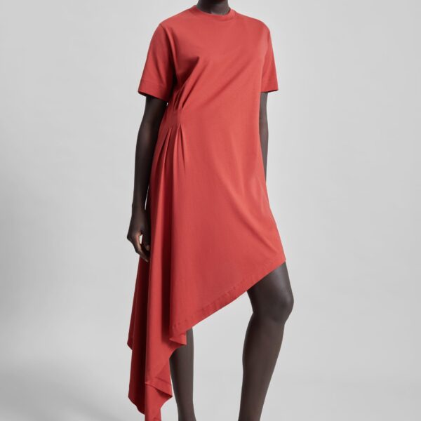 The Frankie Shop Igari Asymmetric T-Shirt Dress - Red - Oversized Minimalist Dresses in Red - Shop at Coveti