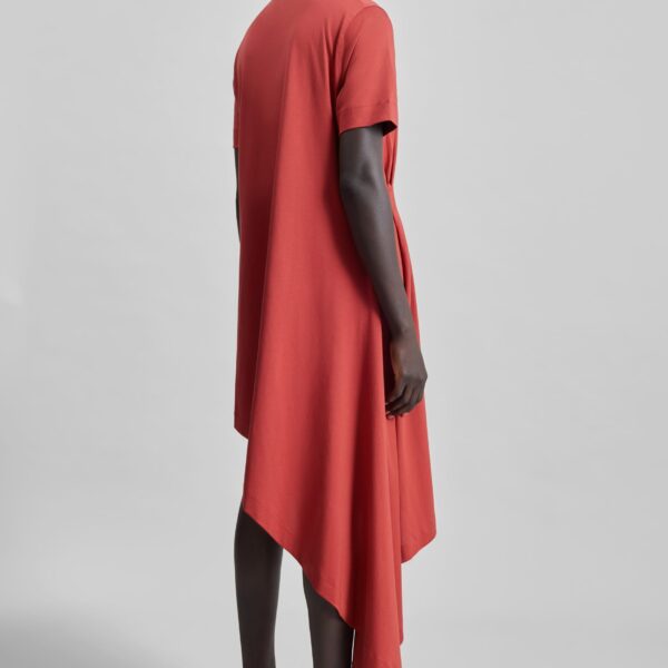 The Frankie Shop Igari Asymmetric T-Shirt Dress - Red - Oversized Minimalist Dresses in Red - Shop at Coveti