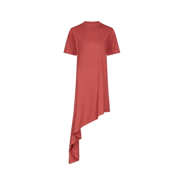 The Frankie Shop Igari Asymmetric T-Shirt Dress - Red - Oversized Minimalist Dresses in Red - Shop at Coveti