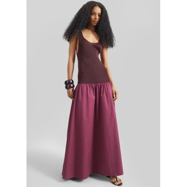 The Frankie Shop Iliya Drop Waist Maxi Dress – Burgundy, view 2