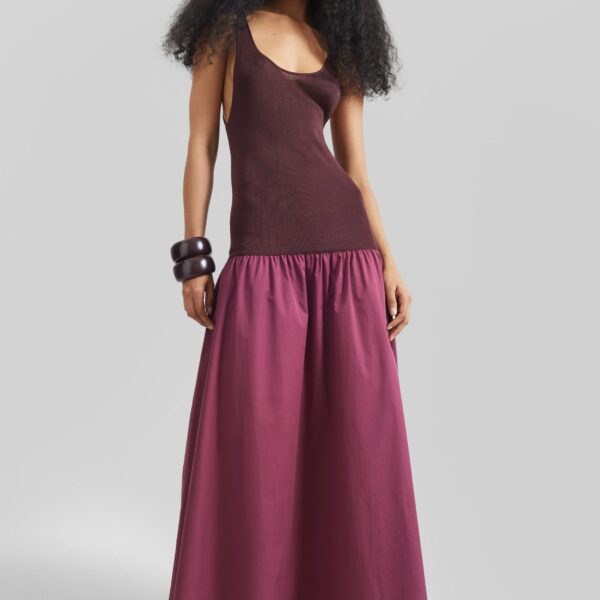 The Frankie Shop Iliya Drop Waist Maxi Dress - Burgundy - Oversized Minimalist Dresses in Red - Shop at Coveti