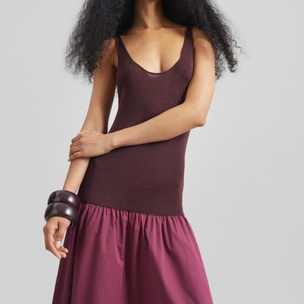 The Frankie Shop Iliya Drop Waist Maxi Dress - Burgundy - Oversized Minimalist Dresses in Red - Shop at Coveti