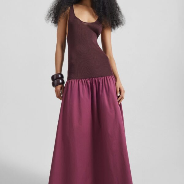 The Frankie Shop Iliya Drop Waist Maxi Dress - Burgundy - Oversized Minimalist Dresses in Red - Shop at Coveti