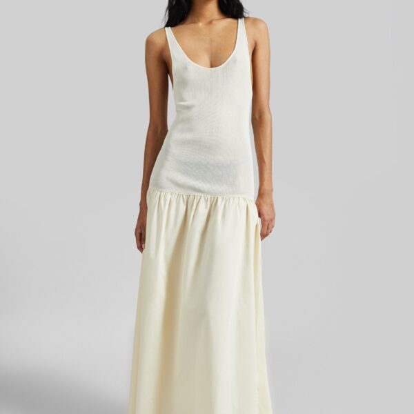 The Frankie Shop Iliya Drop Waist Maxi Dress - Cream - Oversized Minimalist Dresses in Ivory - Shop at Coveti