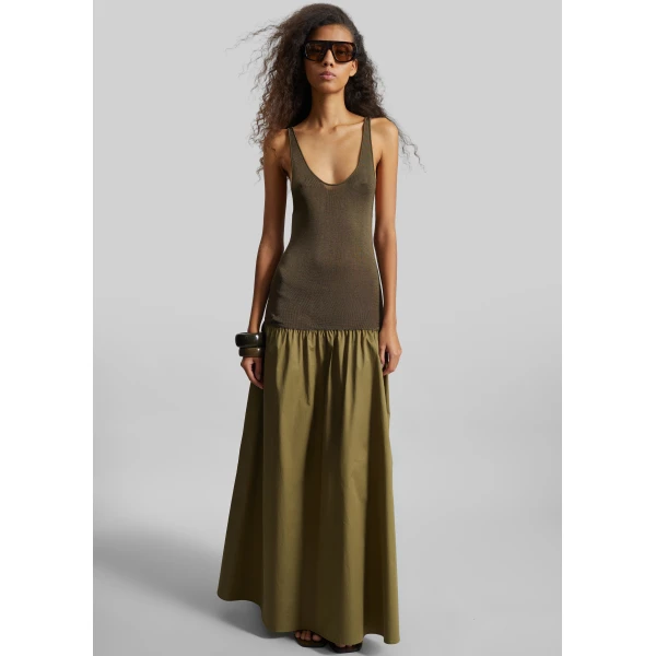 The Frankie Shop Iliya Drop Waist Maxi Dress – Olive, view 2