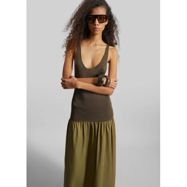 The Frankie Shop Iliya Drop Waist Maxi Dress – Olive, view 3
