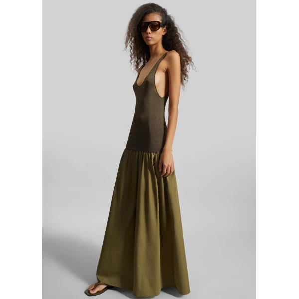 The Frankie Shop Iliya Drop Waist Maxi Dress – Olive, view 4