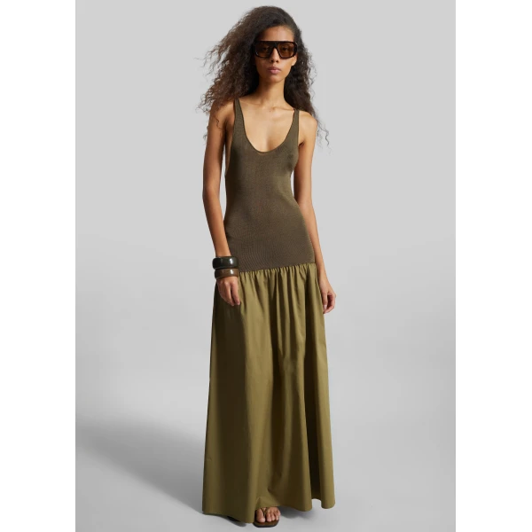 The Frankie Shop Iliya Drop Waist Maxi Dress – Olive, view 5