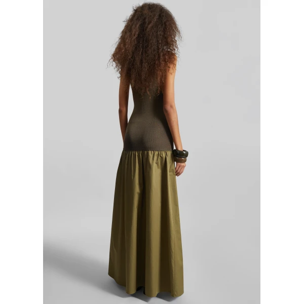 The Frankie Shop Iliya Drop Waist Maxi Dress – Olive, view 6