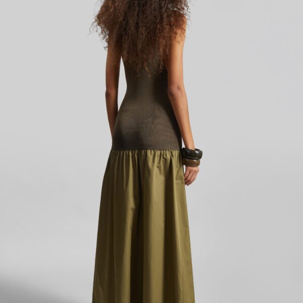 The Frankie Shop Iliya Drop Waist Maxi Dress - Olive - Oversized Minimalist Dresses in Green - Shop at Coveti